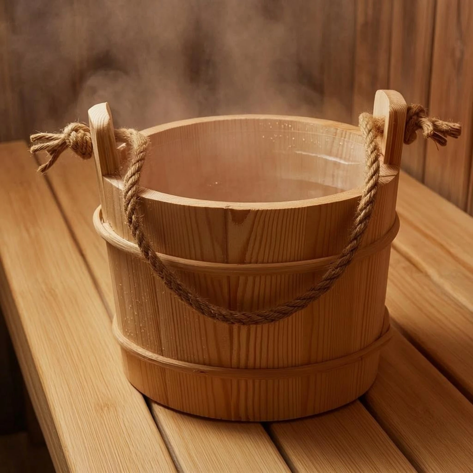 Wooden Sauna Pail Solid Wood Wooden Pail and Ladle Set Sauna Pail and Scoop Exposed-topTop Bath Accessory with Spoon