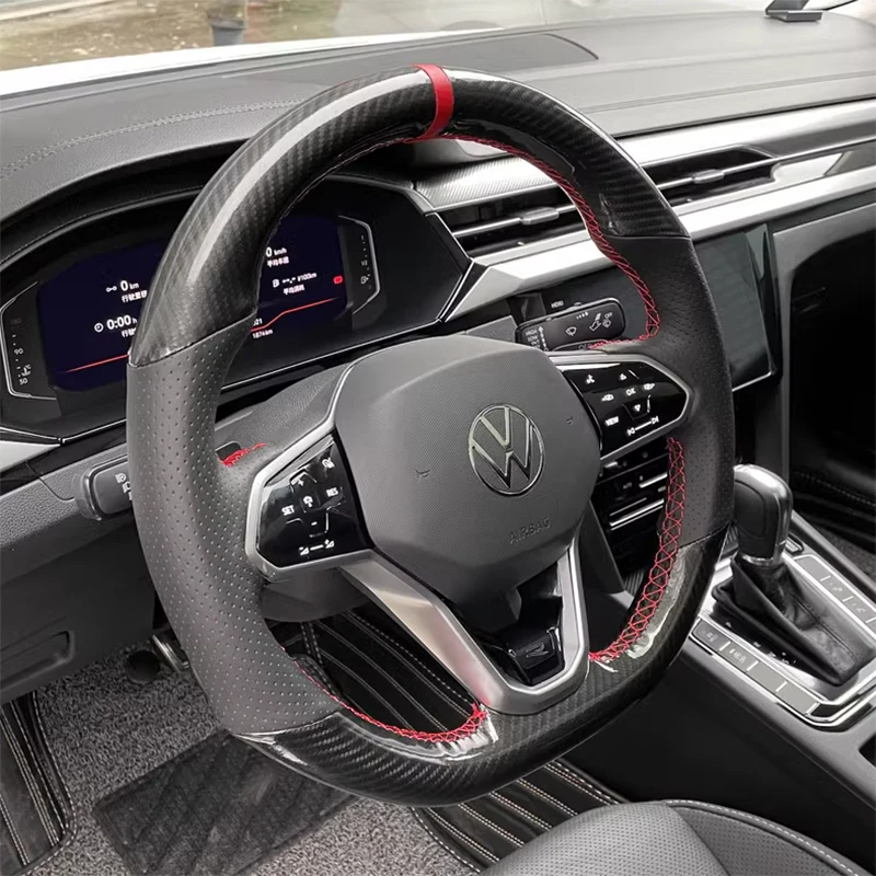 For Volkswagen CC Passat Tourang Lamando Golf 8 Tiguan L Steering Wheel Cover Braid Leather Hand-stitche Interior Accessories