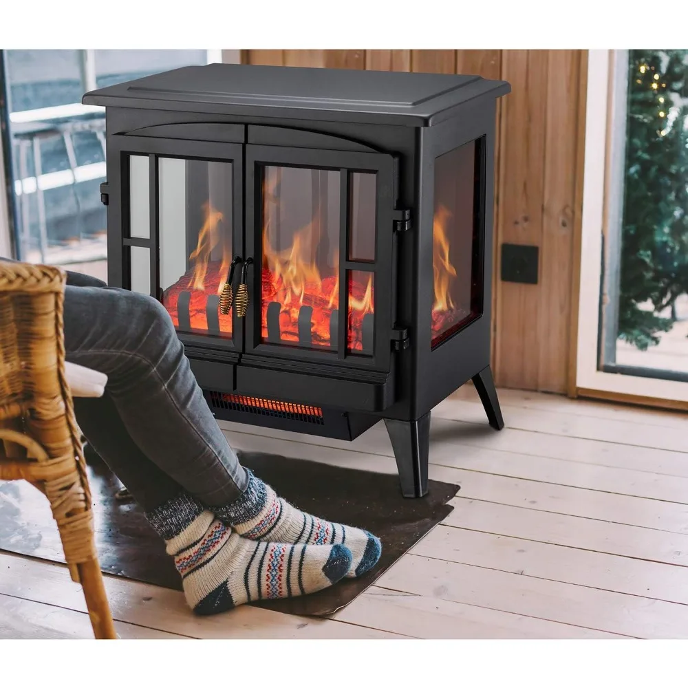 Electric Fireplace Stove, Freestanding Fireplace Heater with Realistic Flame, Indoor Electric Stove Heater, Portable, Infrared