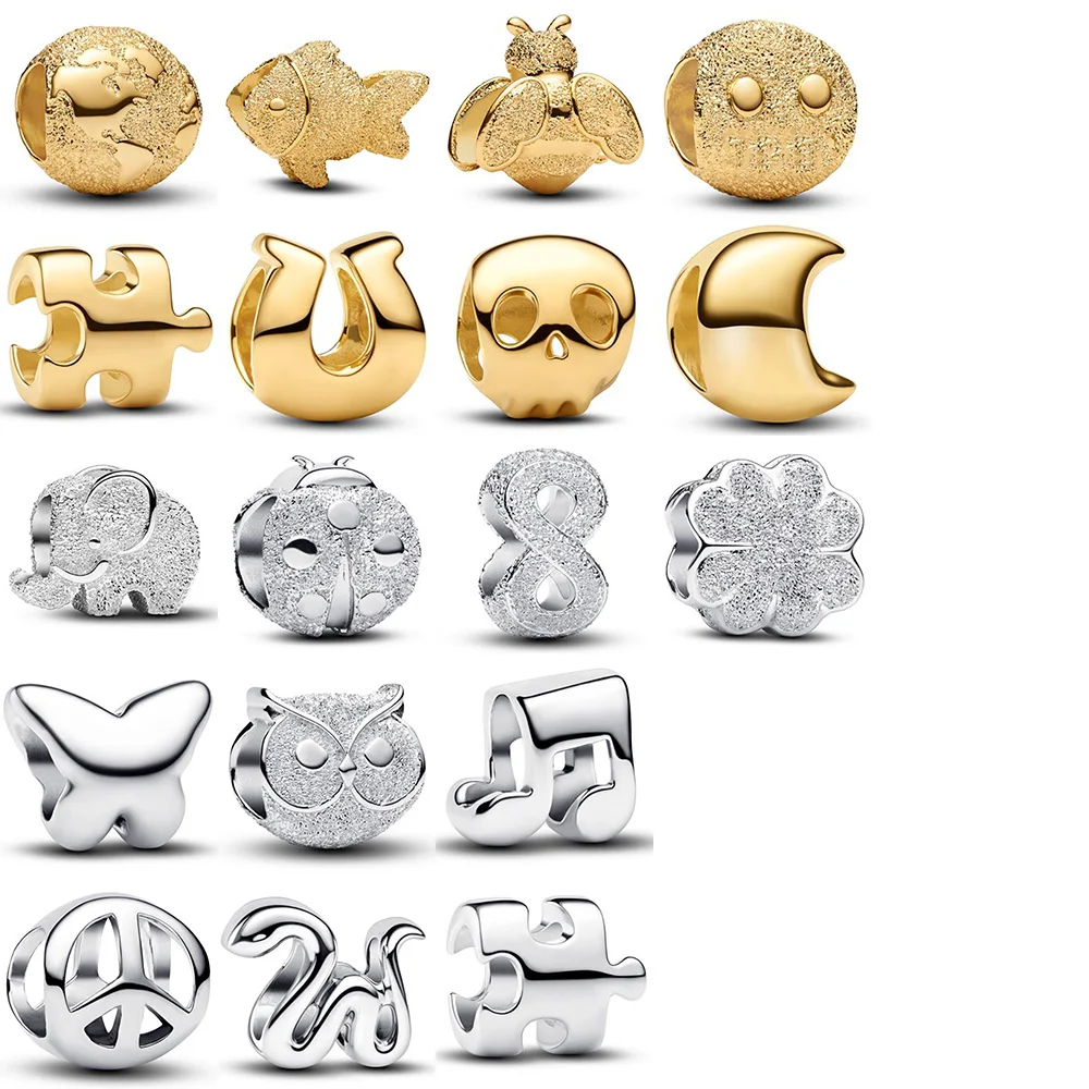 

925 Silver Bead Textured Globe Elephant Ladybird Fish Happy Face Mini Charm Fit Fashion Women Bracelet Bangle Gift DIY Jewelry