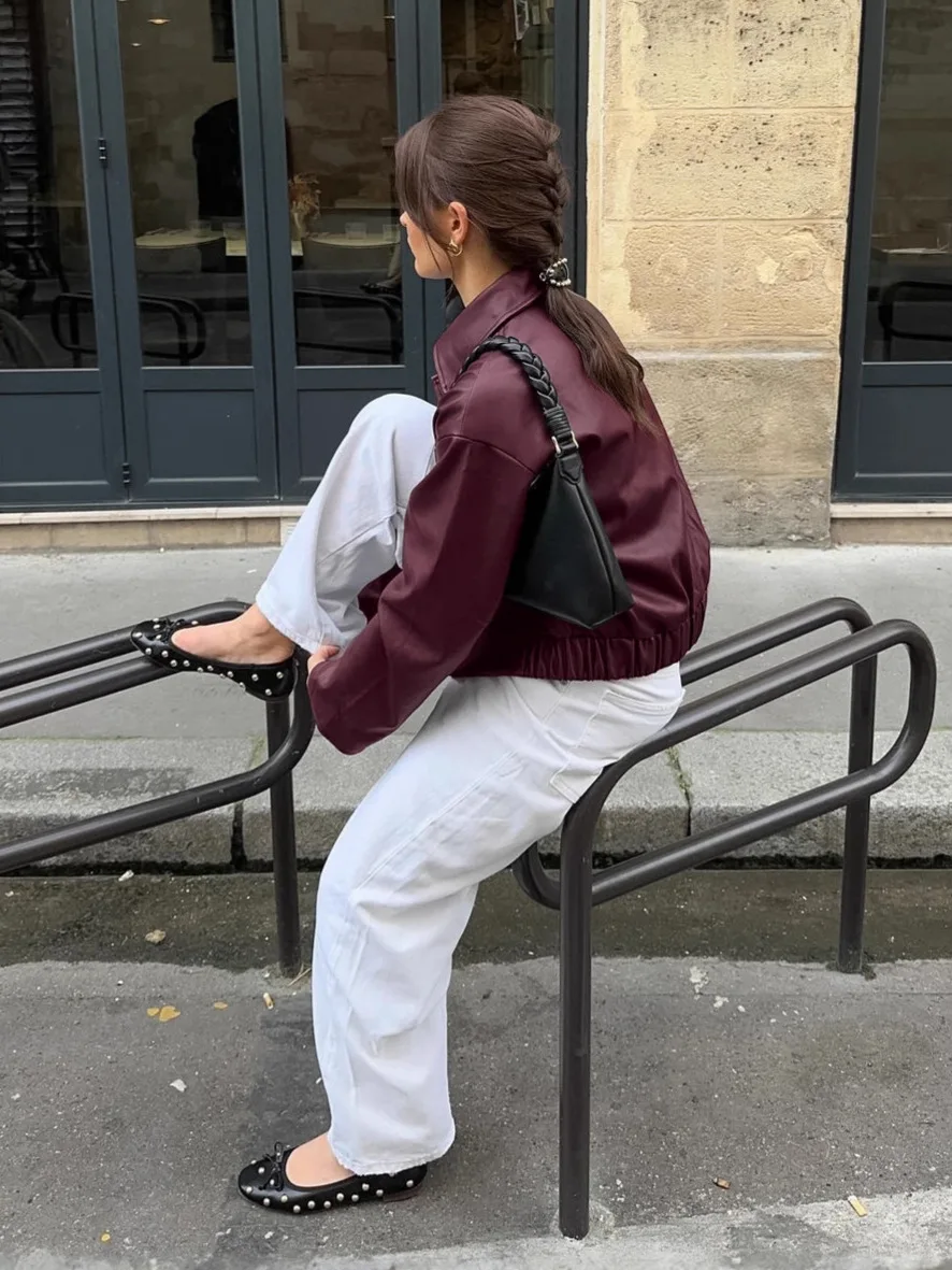 PU-Lederjacke mit Flip-Kragen, Damenmantel, Herbst, kurzer Stil, lockerer amerikanischer Stil, Retro-Motorrad-Anzug, 2025, neues modisches Oberteil