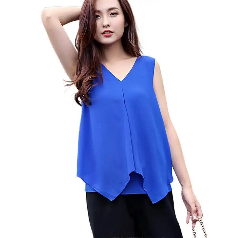 Women Irregular Loose V-Neck Tank Tops Summer Fashion Office Vest Blouse Lady Sleeveless Tops Shirt  blusa feminina de verão