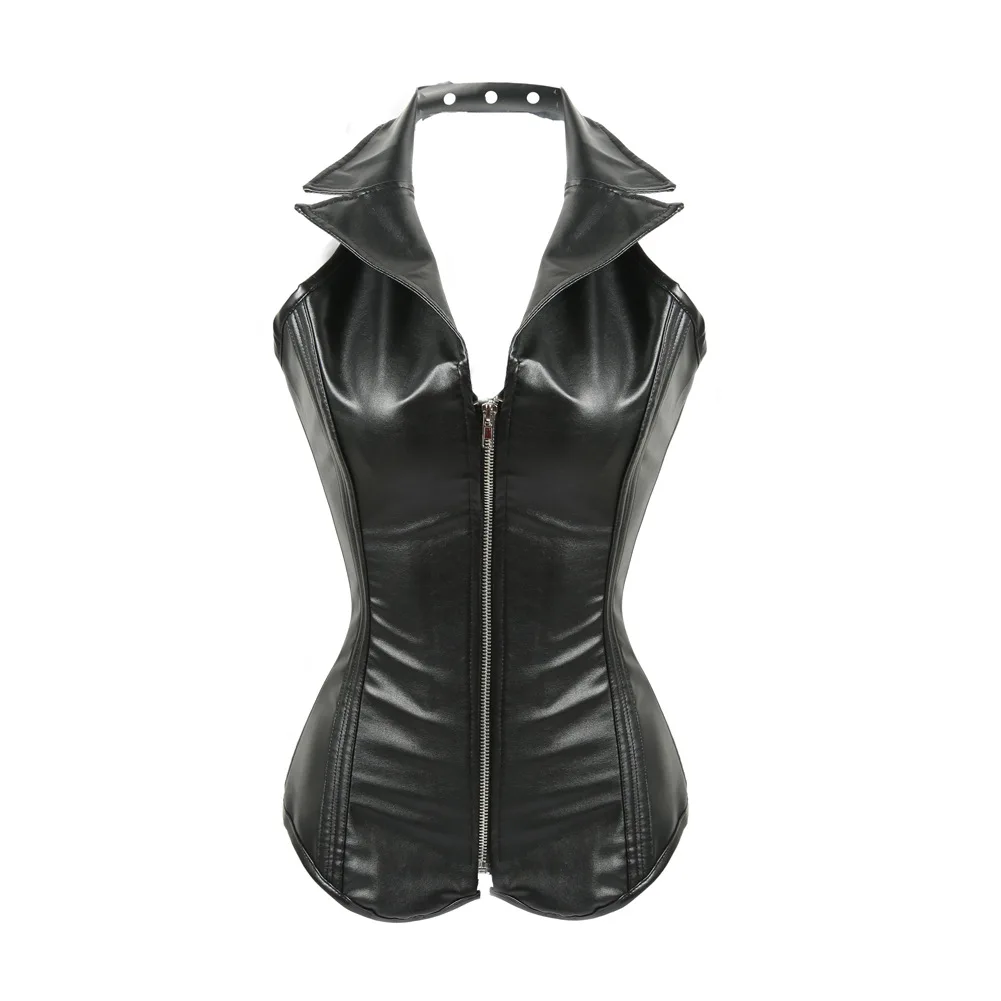 Straps Sexy V-Neck Overbust Gothic steampunk waist Cincher corset Underbust Faux Leather Steel Boned Corset Vest Leather Corset