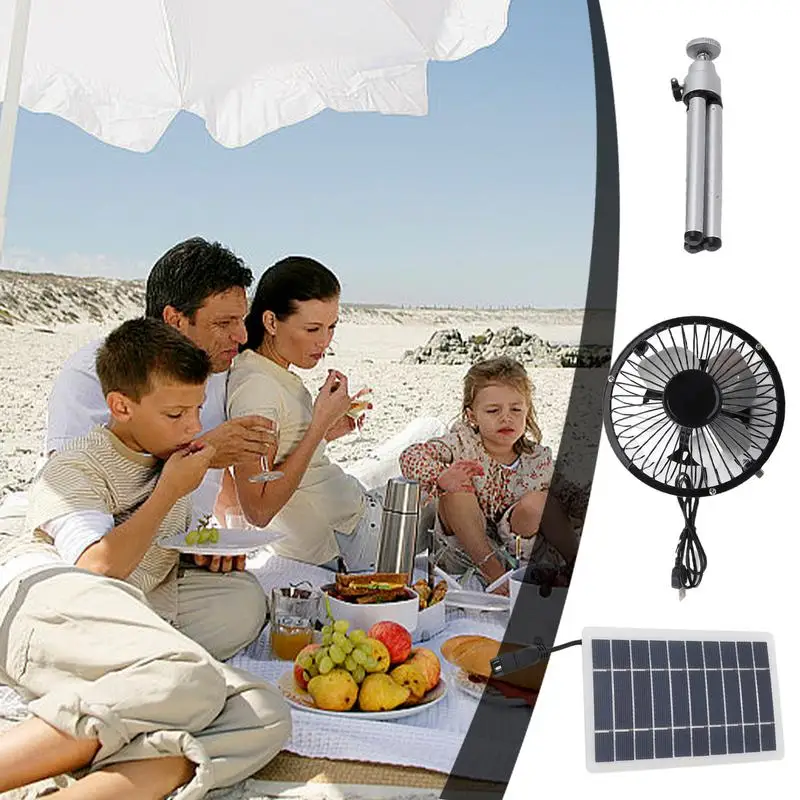 Solar Powered Outdoor Fan 10W Foldable Outdoor Cooling Fan Solar Camping Fan USB Charging Solar Panel Fan Portable Solar Fan