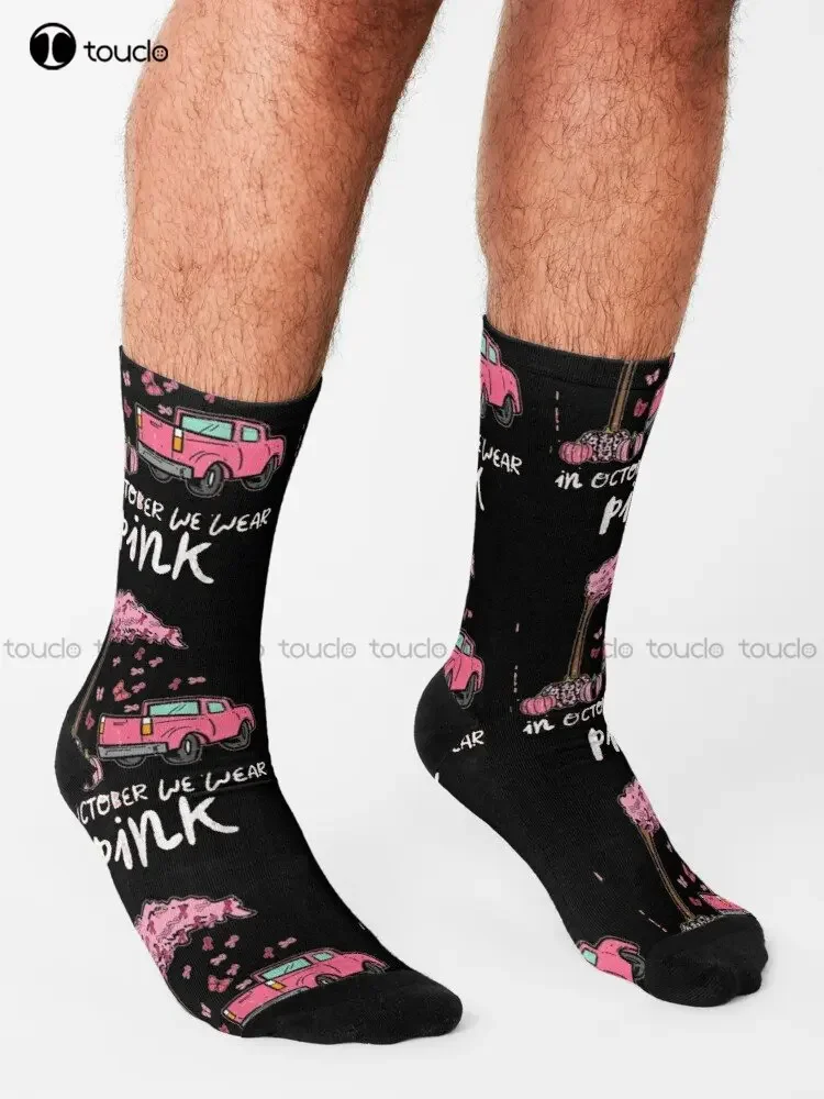 In October We Wear Pink Football Breast Cancer Awareness Socks Custom Socks 360° Digital Print Custom Gift New Popular Casual