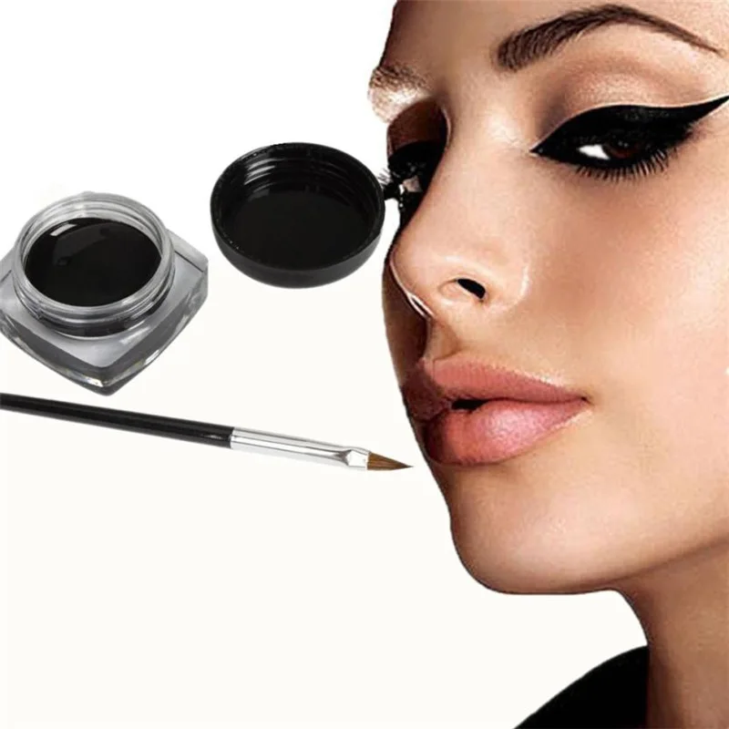 Zwarte Eyeliner Crème Waterdichte Beauty Cosmetica Langdurige Eyeliner Gel Oogschaduw Make-Up Tools Met Borstel Set Eyeliner