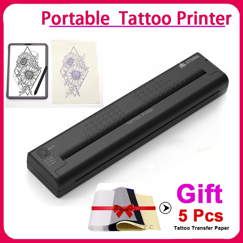 Tattoo Thermal Printers Wireless Tattoo Stencil Machine Drawing Stencil Maker Copier Printing Copier 5 Sheets Transfer Paper