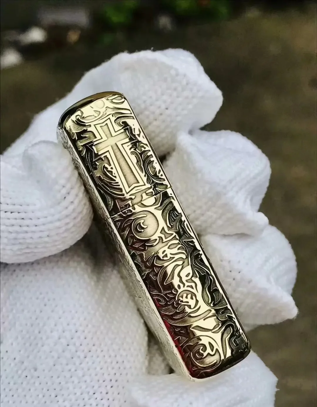 Mechero Zippo de latón dorado antiguo, Colección a prueba de viento, tallado del sacerdote