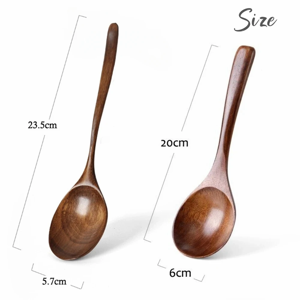 Natural Long Handle Wooden Spoon Japanese-Style Rice Scoop Mixing Soup Spoons Cooking Utensils Portable Tableware for Kicthen