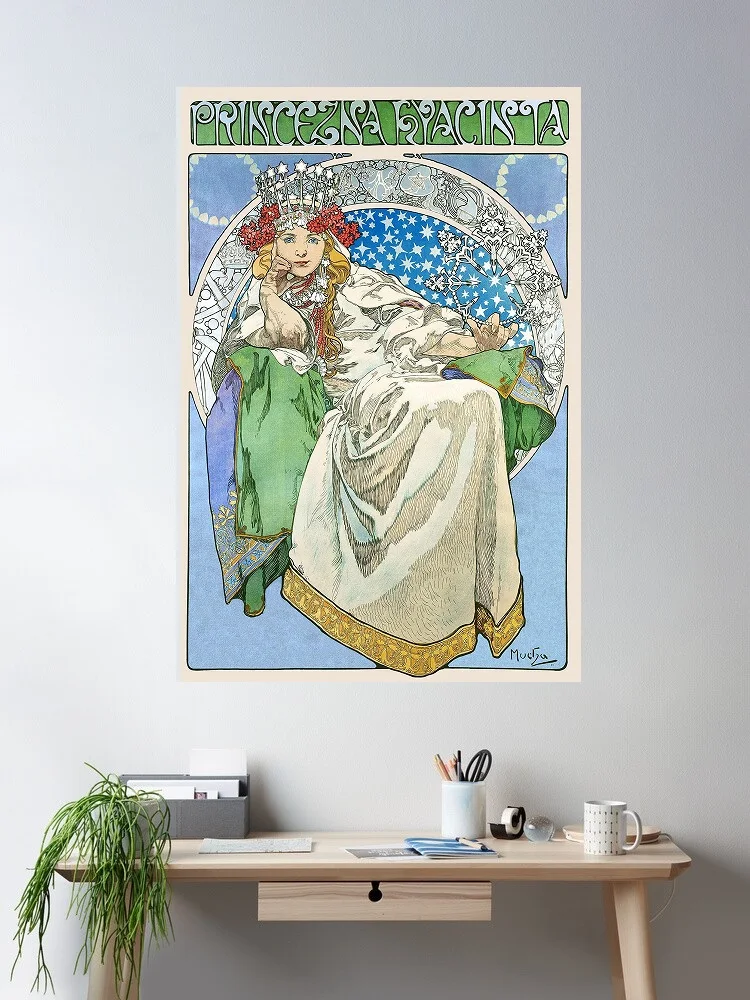 Princess Hyacinth by Alphonse Maria Mucha, Print Art Canvas Poster, For Living Room Decor Home Wall Picture