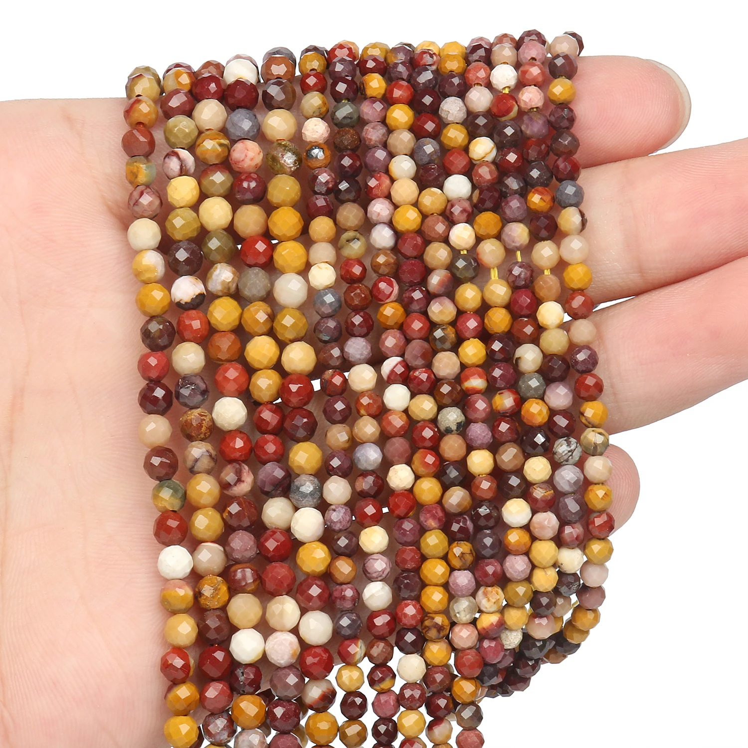 3 4mm Natural Faceted Mixed Mookaite Gems Stone Loose Spacer Beads for Jewelry DIY Making Bracelet Earrings Accessories 15\'\'