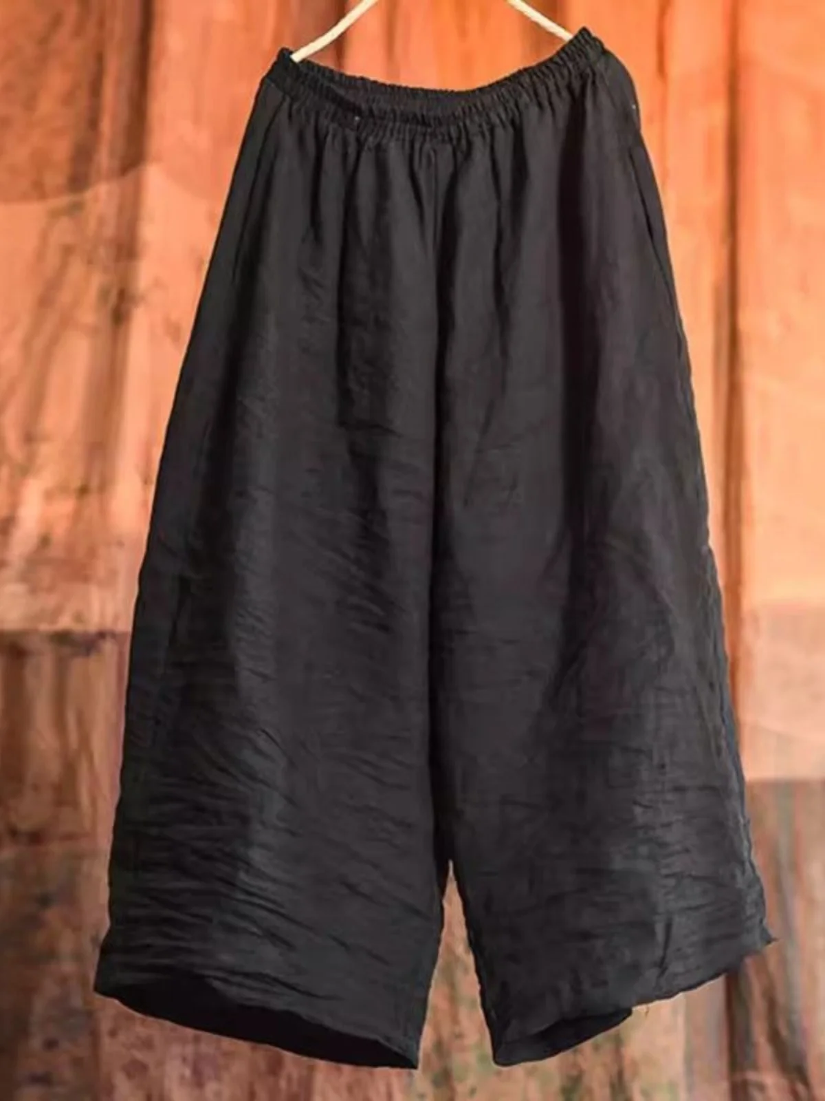 New Chinese Sle Artistic Casual Loose Cotton Linen Pants Women's High Waist Wide Leg Nine Points Pants Retro Vintage