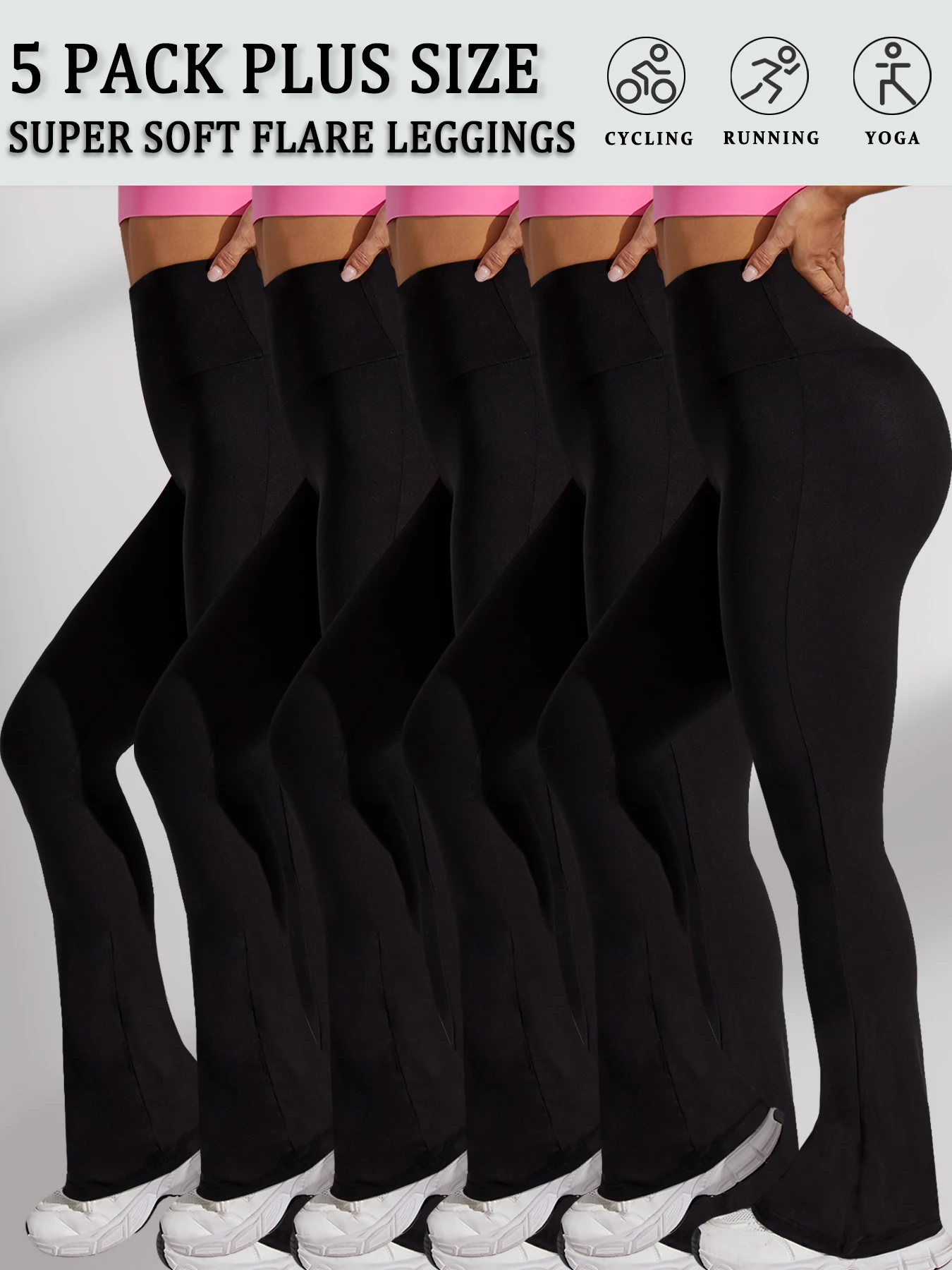 

Комплект из 5 женских супермягких брюк-клеш больших размеров с высокой талией, леггинсы с контролем живота, мягкие брюки-клеш для бега