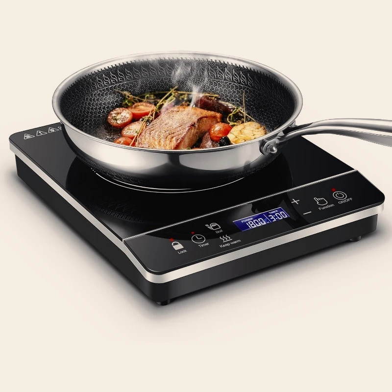 Portable Induction Cooktop Burner, 1800W Induction Hot Plate with LCD Touch, 20 Cooking Modes & 3-Hour Timer, Child Safety Lock