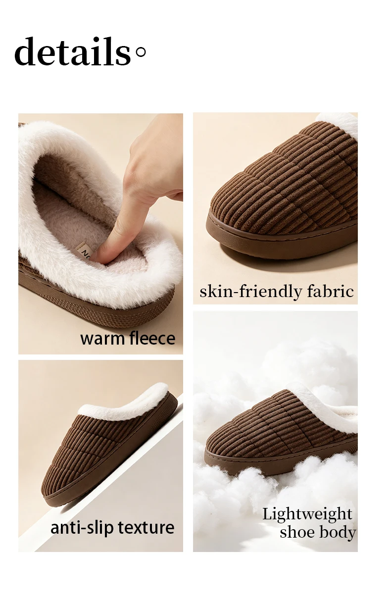Warme Winter-Fleece-Hausschuhe für Herren, rutschfeste Gummisohle, plüschgefütterte gemütliche Hausschuhe, Partnerlook. – Detail 13