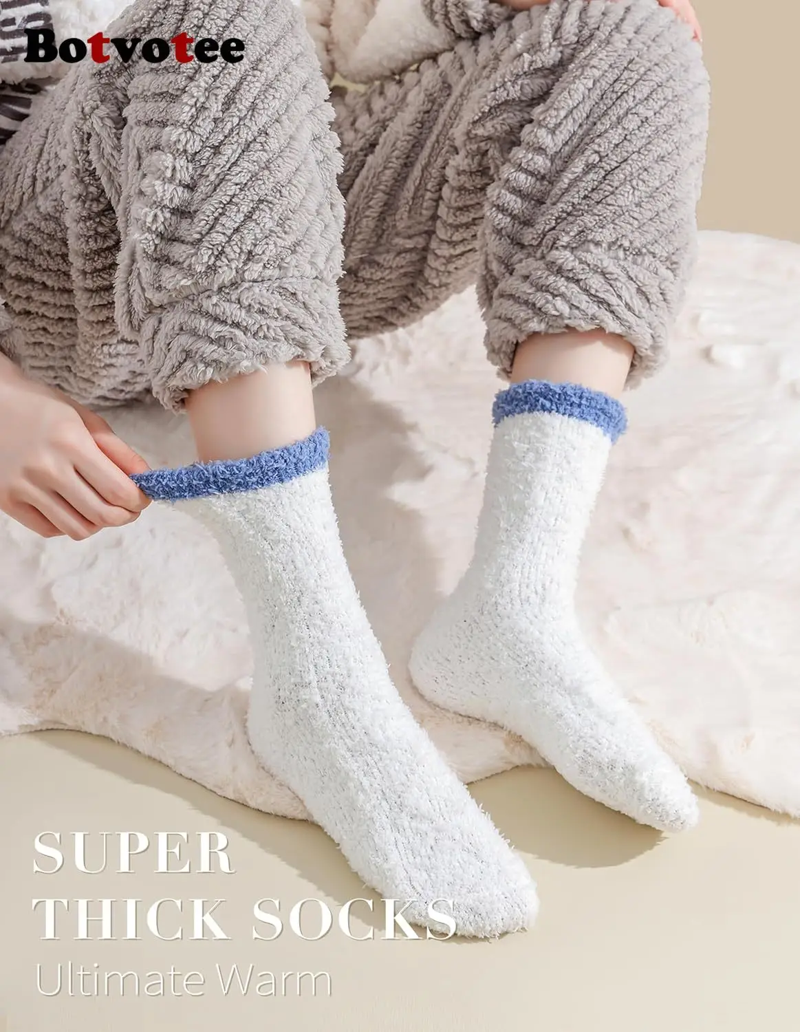 Botvotee Fuzzy Socks Soft Cozy Fluffy Slipper Winter Warm Plush Socks Stocking Thick Comfort Casual Gifts for Women