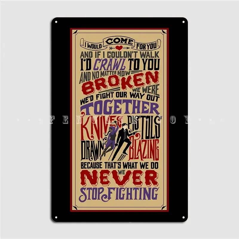 Knives Drawn Pistols Blazing Quote Metal Sign Poster Club Party Wall Design Tin Sign Poster