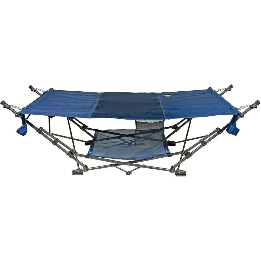 Portable Outdoor & Indoor Metal Hammock with Storage, Ideal for Camping, Backyard, and Patio, Blue