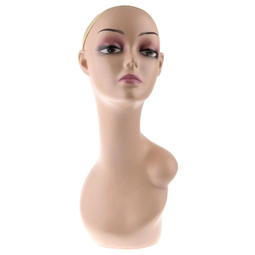 Realistic Female Mannequin Head Bust with Shoulders for Wig Hat Scarf Display and Makeup Practice