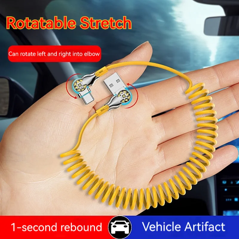 Dual-Head Rotating Mecha Usb Type C Spring Cable Car Charger Fast Charging Cable for Xiaomi Charge Usb C Micro Usb Data Cable image 3