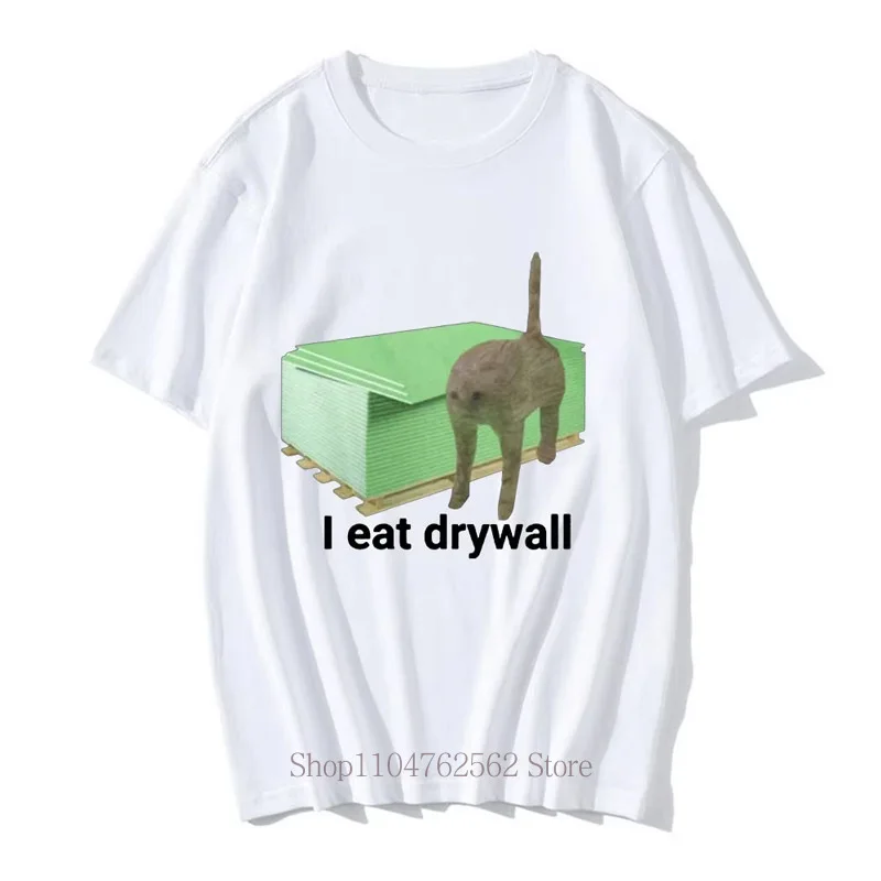 I Eat Drywall Funny Cute Cat Print T-shirts for Women Summer Casual Fashion High Street Tops Comfort O-Neck Short Sleeve Tees