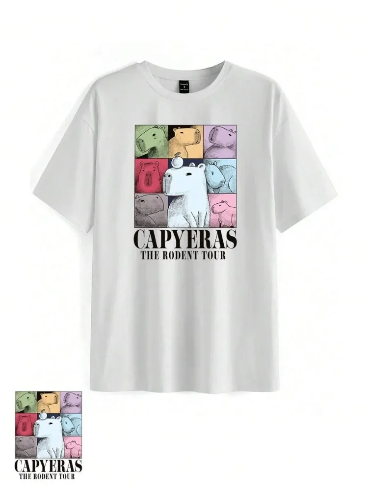 Capychao-女性用漫画プリントTシャツ,特大の女性用Tシャツ,半袖のルーズなグラフィックTシャツ,ラウンドネックTシャツ,y2kトップス