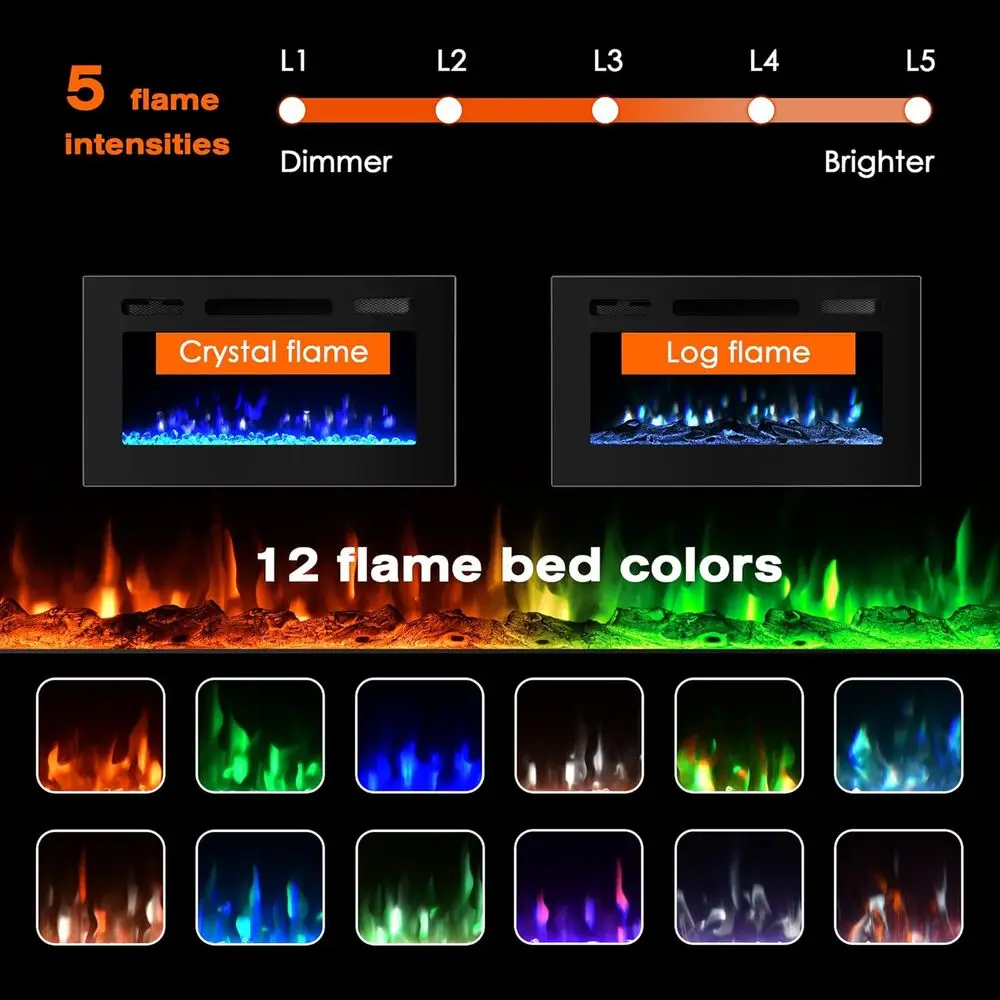حريق كهربائي قائم مقاس 30 بوصة مع 12 لونًا، طاقة ودرجة حرارة قابلة للتعديل، تتضمن جهاز تحكم عن بعد #3
