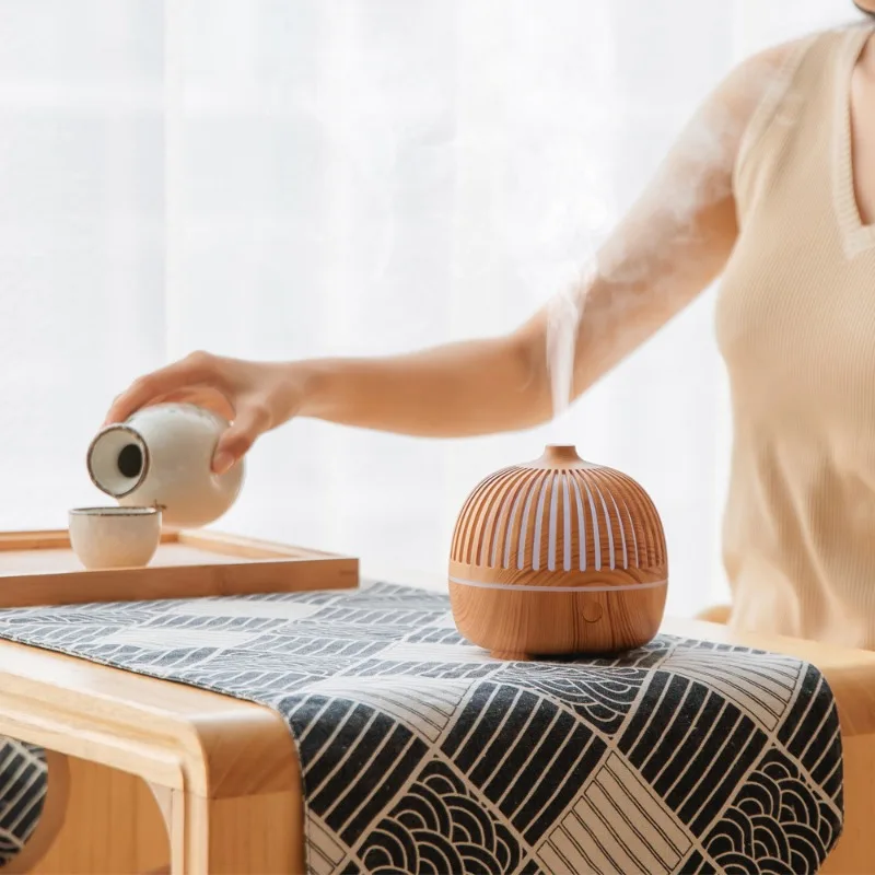Wooden Hotel Aroma Diffuser with Humidifier Function - Home Wood Grain Essential Oil Diffuser, Desktop Mist Sprayer Decor