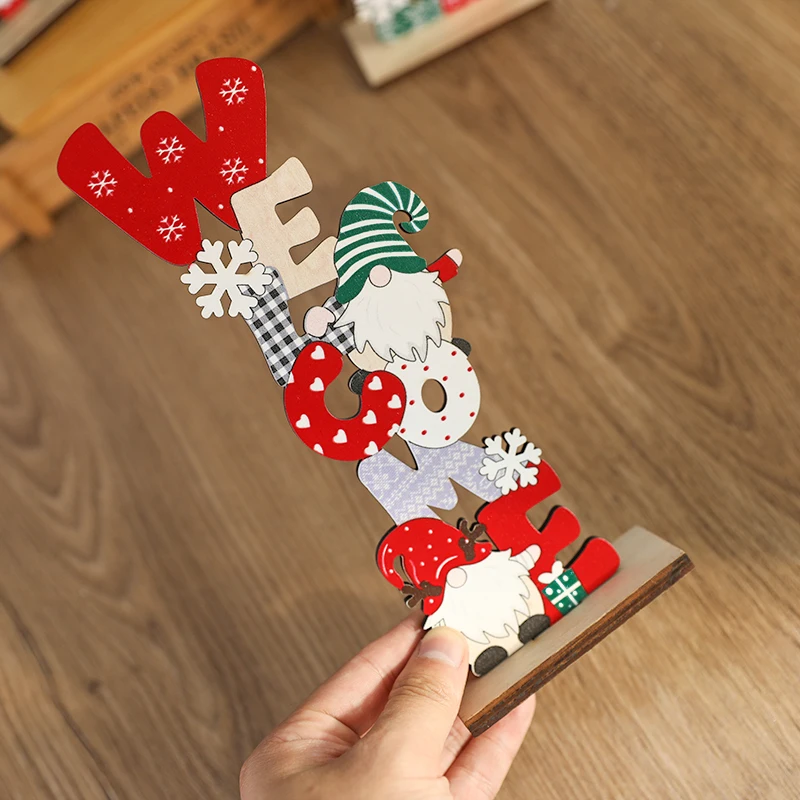 Weihnachten Holz Ornamente Willkommen Brief Gnome Holz Tischplatte DIY Dekorationen Weihnachten Zwerg Familie Geschenk Neujahr Dekoration