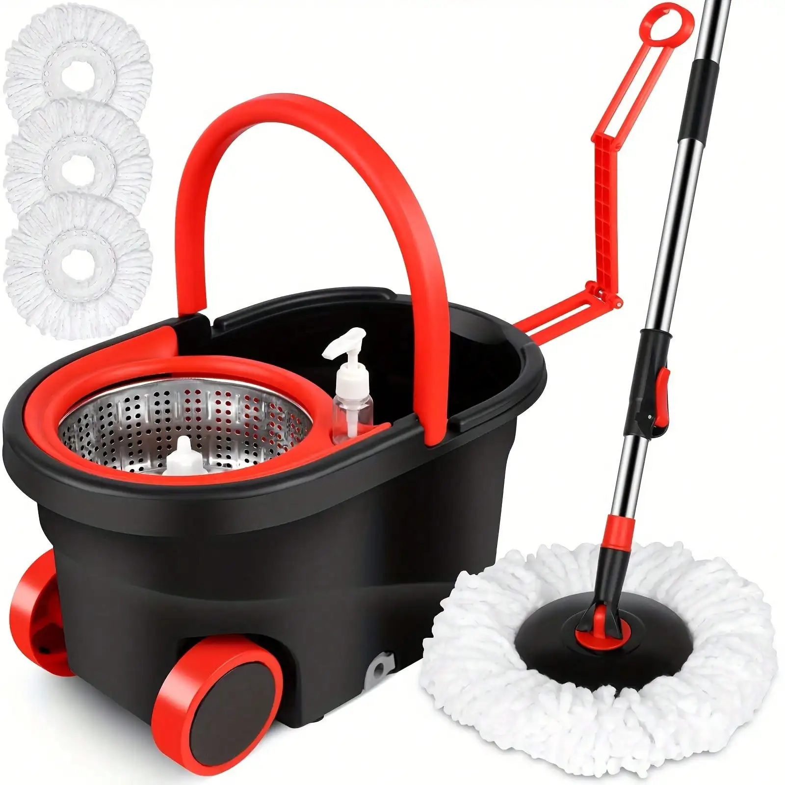 

Spinning Mop And Bucket Set, Mop Bucket Set, 360° Spinning Mop Bucket System With 3 Microfiber Replacement Heads