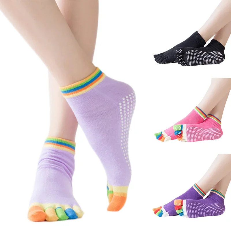 Women Sports Yoga Socks Anti-slip Five Fingers Silicone Non-slip 5 Toe Socks Ballet Gym Fitness Sports Cotton Socks