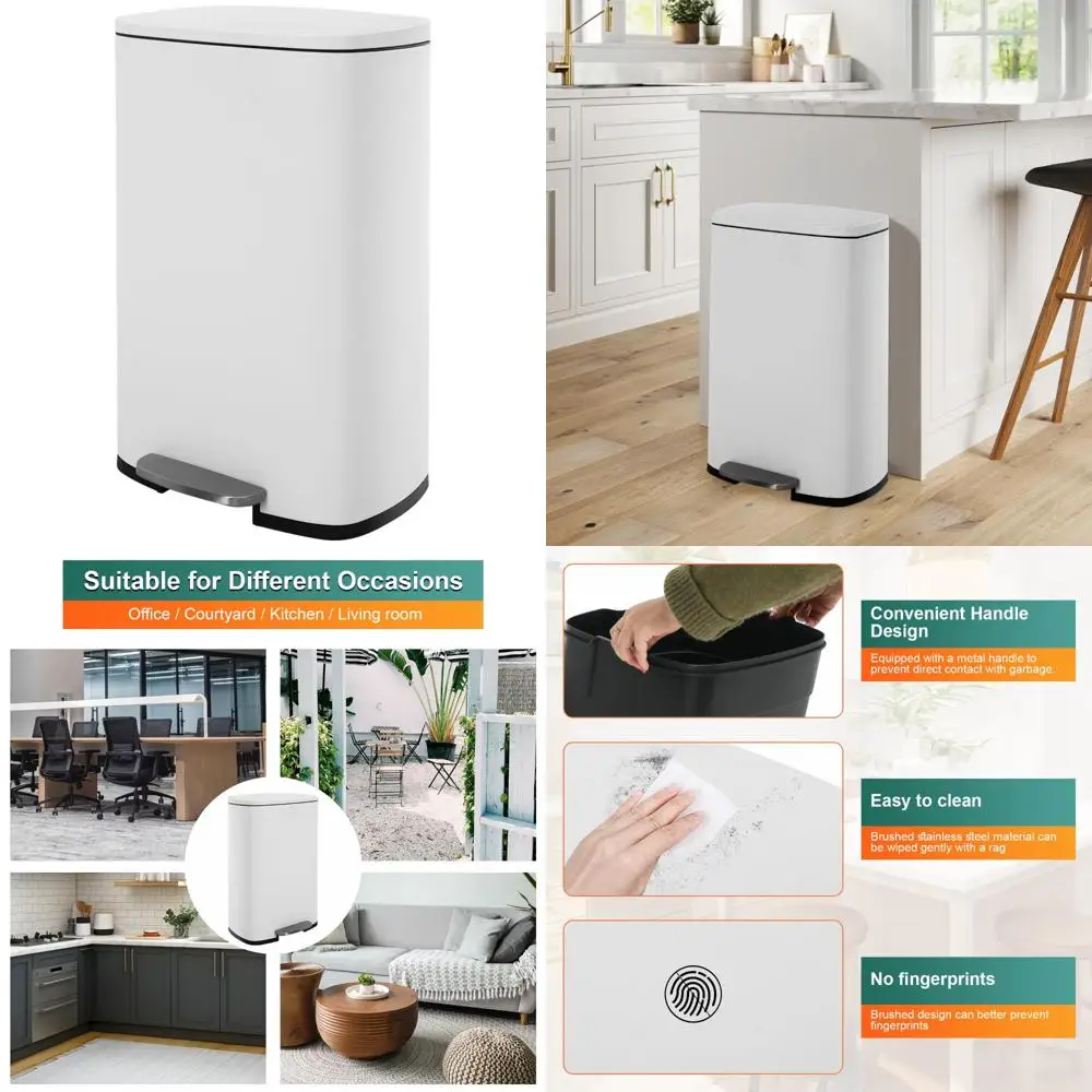 

50l fingerprint-resistant stainless steel trash bin with removable bucket and hinged lid