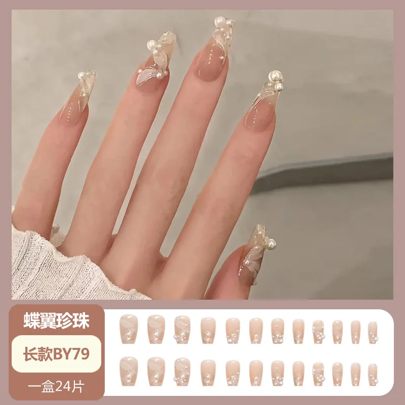 Wearing Finished Products Wholesale Lemon8 Best-Selling Beauty Mid-Length Ballet Nail Patch Removable Fake Nails