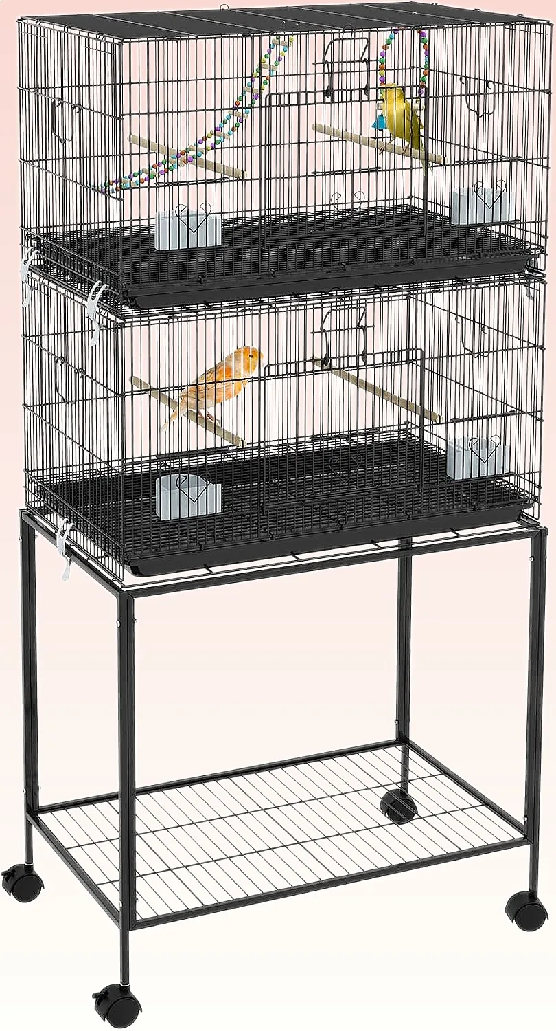 PawHut Double Stackable Bird Cage with Stand, Swing, Ladder & Wheels for Parakeet