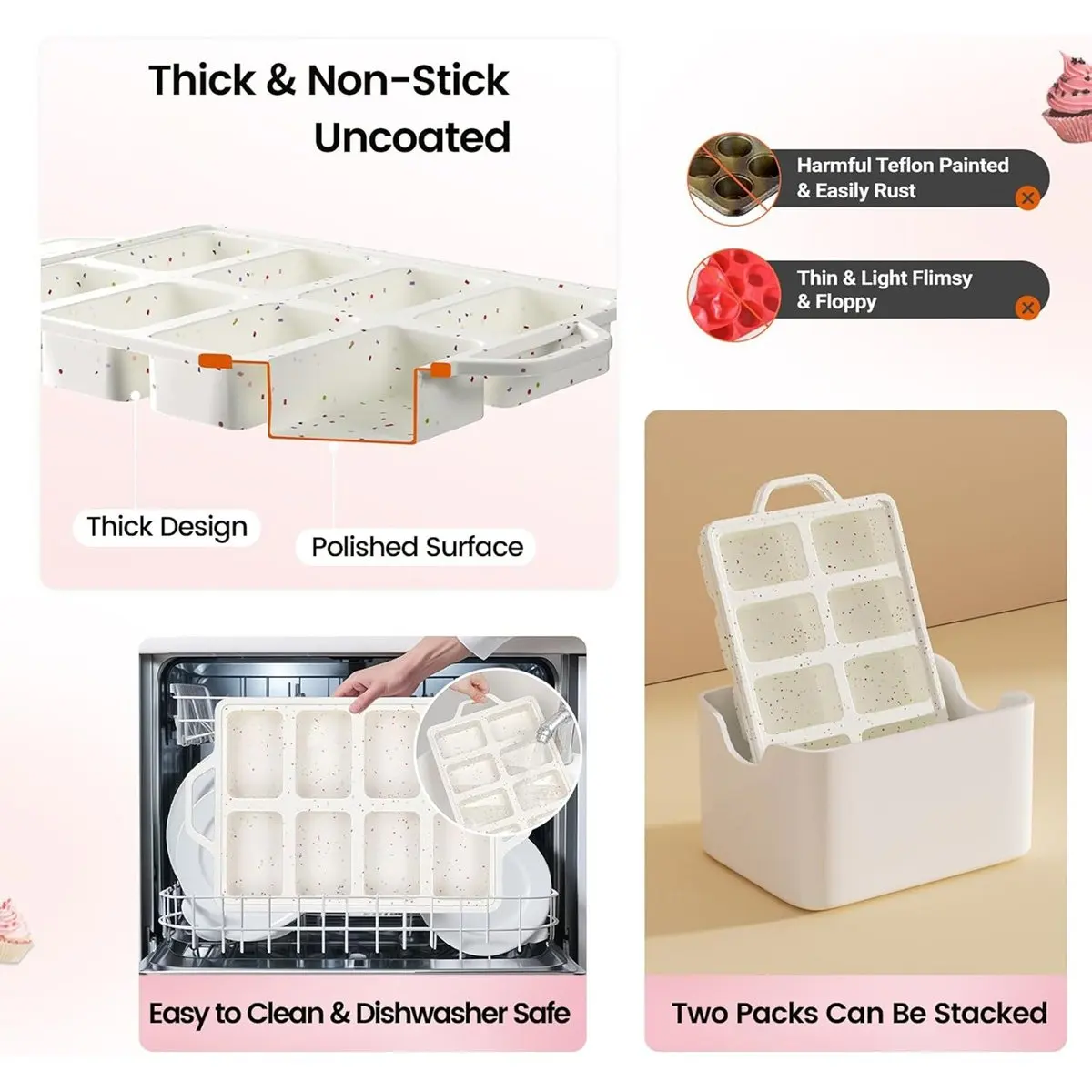 Silicone Mini Loaf Pans with 2 Pack,Non-Stick Silicone Mini Bread Loaf Pans for Baking,Dishwasher Safe Pan-Cream