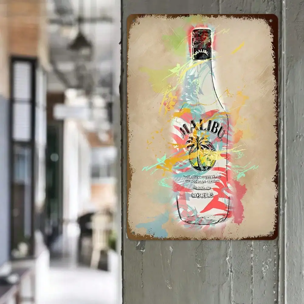 

1PC Tin Sign Malibu Alcohol Bottle - Bar/Kitchen Decor, Colorful Abstract Art, 8x12 Inches/20x30 Cm