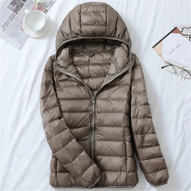 Winter Women Ultralight Thin Down Jacket White Duck Down Hooded Jackets Long Sleeve Warm Coat Parka Female Portable Outwear