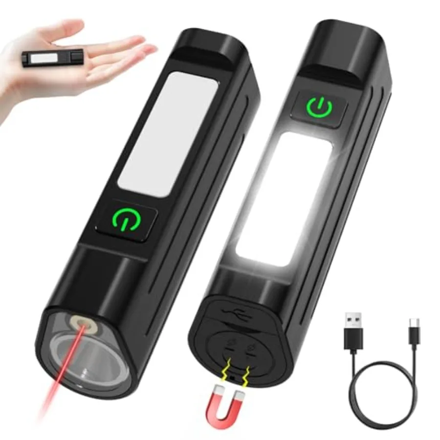 

【New model】Rechargeable Small EDC Magnetic Flashlight with Red Beam and COB Work Light 1500 Lumens Pocket Flashlight IPX4 Compa