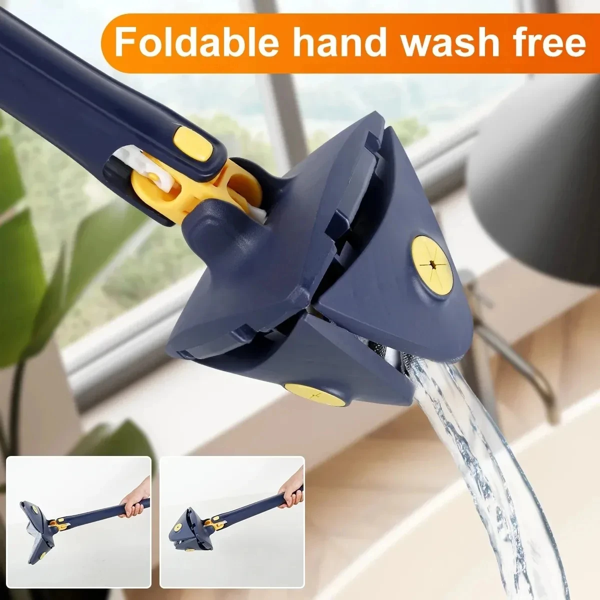 360° Cleaning Mop Rotatable Water Absorption Triangular Mop Foldable Automatic Water Squeezing Wall Cleaning Mop OR 3 Mop Cloth