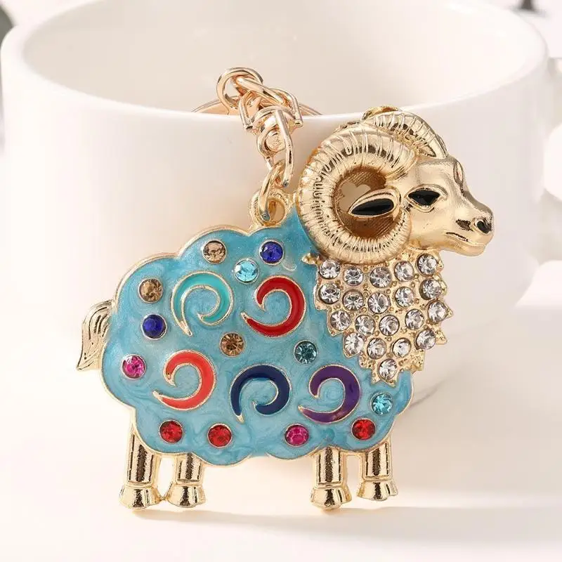 1 Stück Schaf-Schlüsselanhänger, Emaille, Strass, Metall-Schlüsselring, niedlicher Tieranhänger für Tasche, Handtasche, Autoschlüssel, Dekoration, Geschenk – Detail 3
