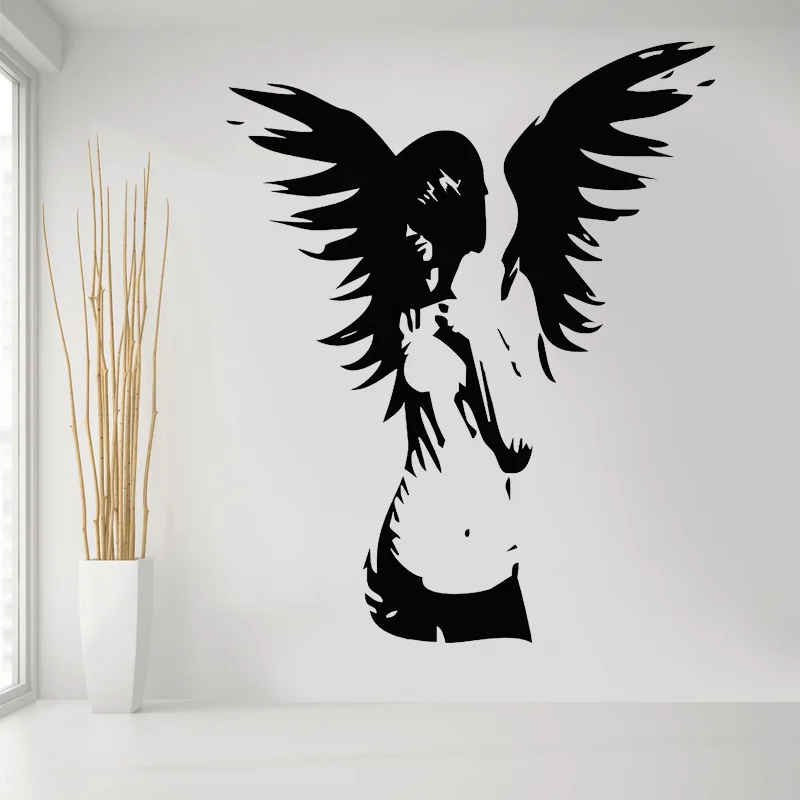 

Banksy Style Angel Girl Wing Gothic Wall Sticker Vinyl Home Decor Room Bedroom Fashion Store Window Decal Wallpaper Mural G112