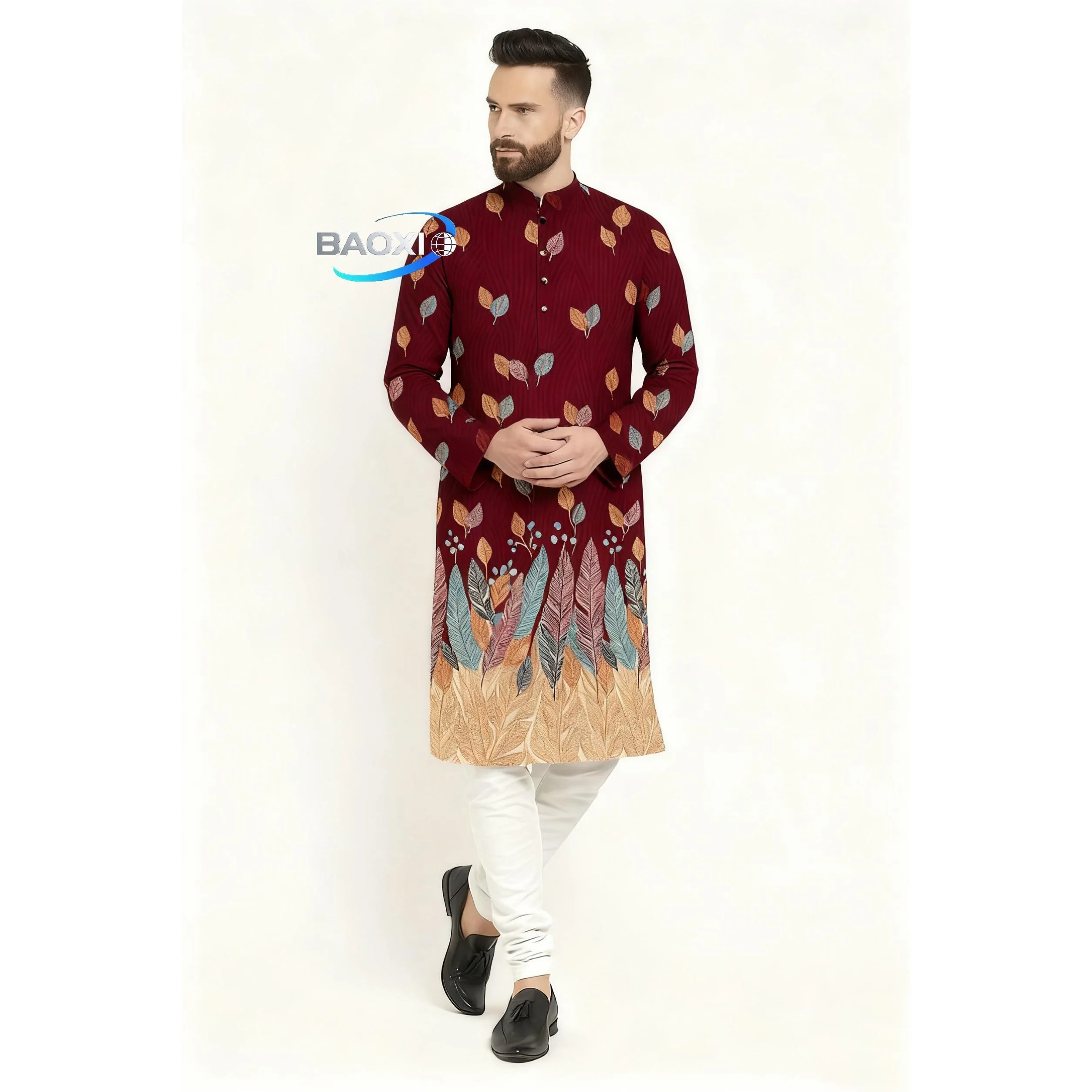 

Мусульманские топы, мужские рубашки с длинными рукавами и воротником-стойкой в этническом стиле, повседневные тонкие рубашки нестандартной формы Islamische Kleidung matrimonio