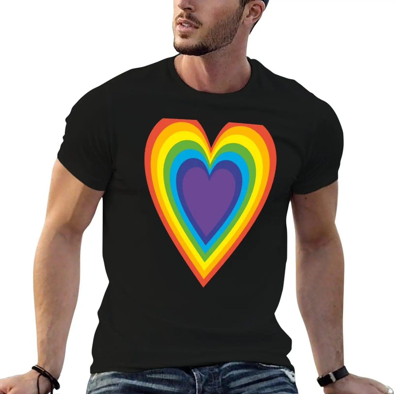 Heart Rainbow Color T-Shirt Man t-shirt sports fans oversized t shirts for men