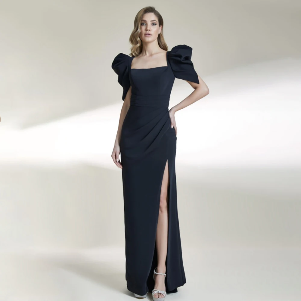 

Black Evening Dresses for Women 2023 Half Sleeves Mermaid Gowns Long Square Collar Side Slit Trumpet Simple Prom Dress