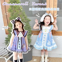 Kawaii Kuromi Cinnamoroll Children's Sweet Baby Lapel Princess Dress Summer Anime Sanrios Girly Heart Cute Cake Skirt Dress