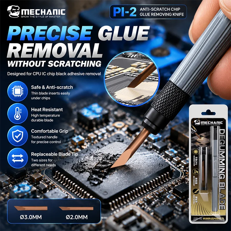 MECHANIC PI-2 Anti Scratch Chip Glue Removing Knife 2MM/3MM For Mobile Phone Motherboard CPU IC Adhesive Removal Hand Tools Set