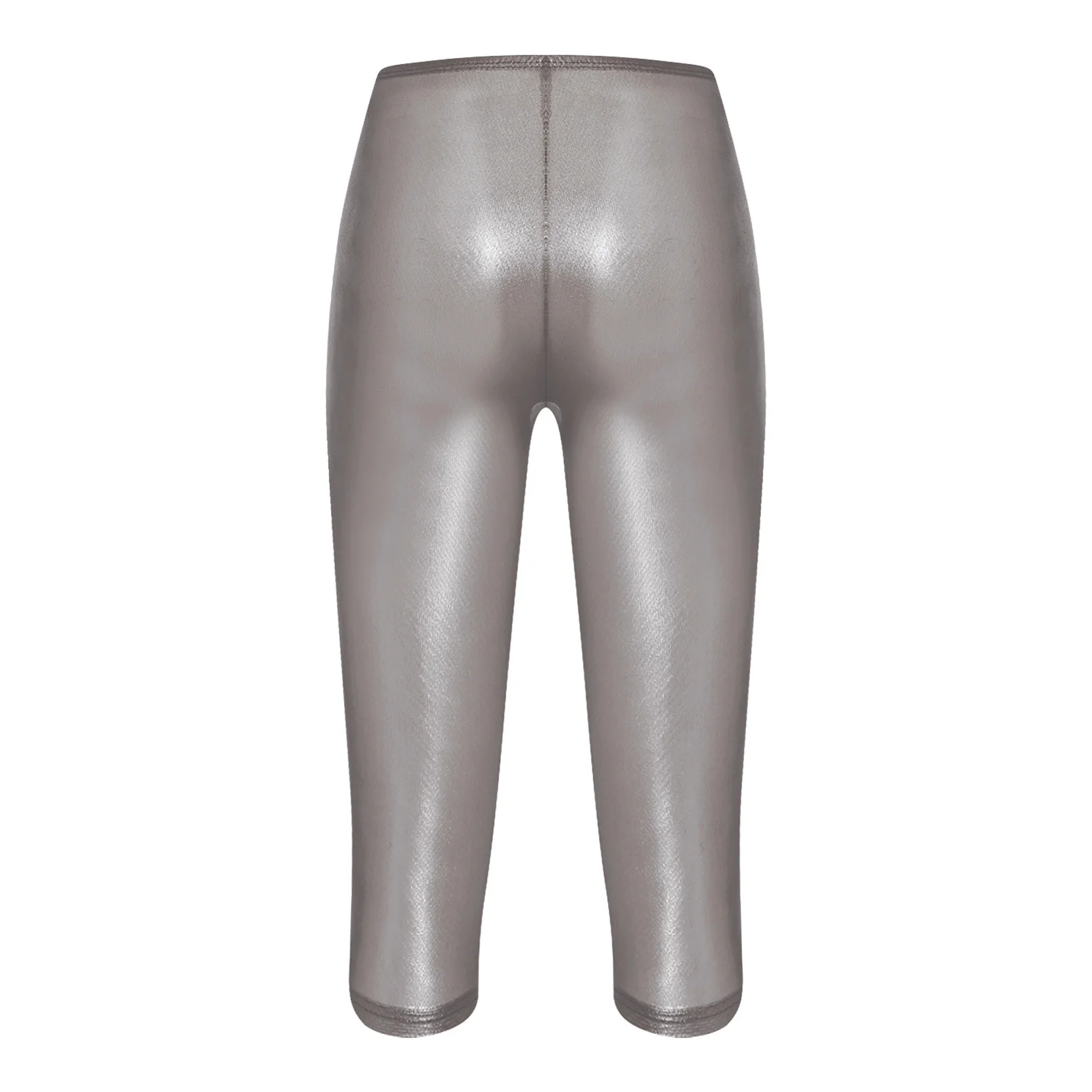 Womens Metallic Shiny Slim Fit Capri Pants Semi-transparent Capri Leggings for Gogo Dancing Burlesque Stage Performance Wear