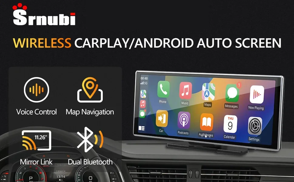 Srnubi 10,26/11,26" Auto Carplay Android Auto DVR 4K Kamera Android Auto Dashcam Fahrvideo-Rekorder GPS-Navigation Armaturenbrett – Detail 2