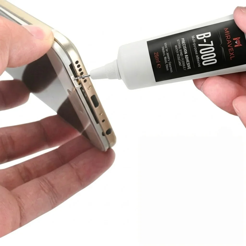 B-7000 Multi-Purpose Glue 15ml/25ml, Anti-Clogging Needle Tip, Strong Flexible Waterproof for Phone Glass Metal + Fixing Bands