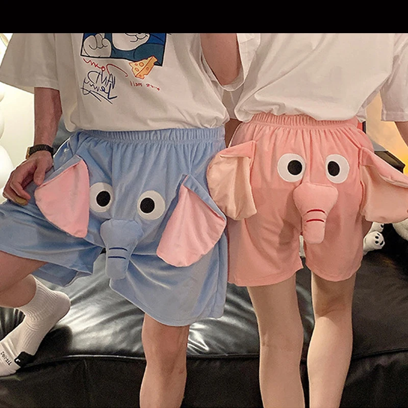 Women Elephant Pajama Pants Men Cute Cartoon Funny Long Nose Shorts Summer Sleep Bottoms Home Pants Boyfriends Birthday Gifts